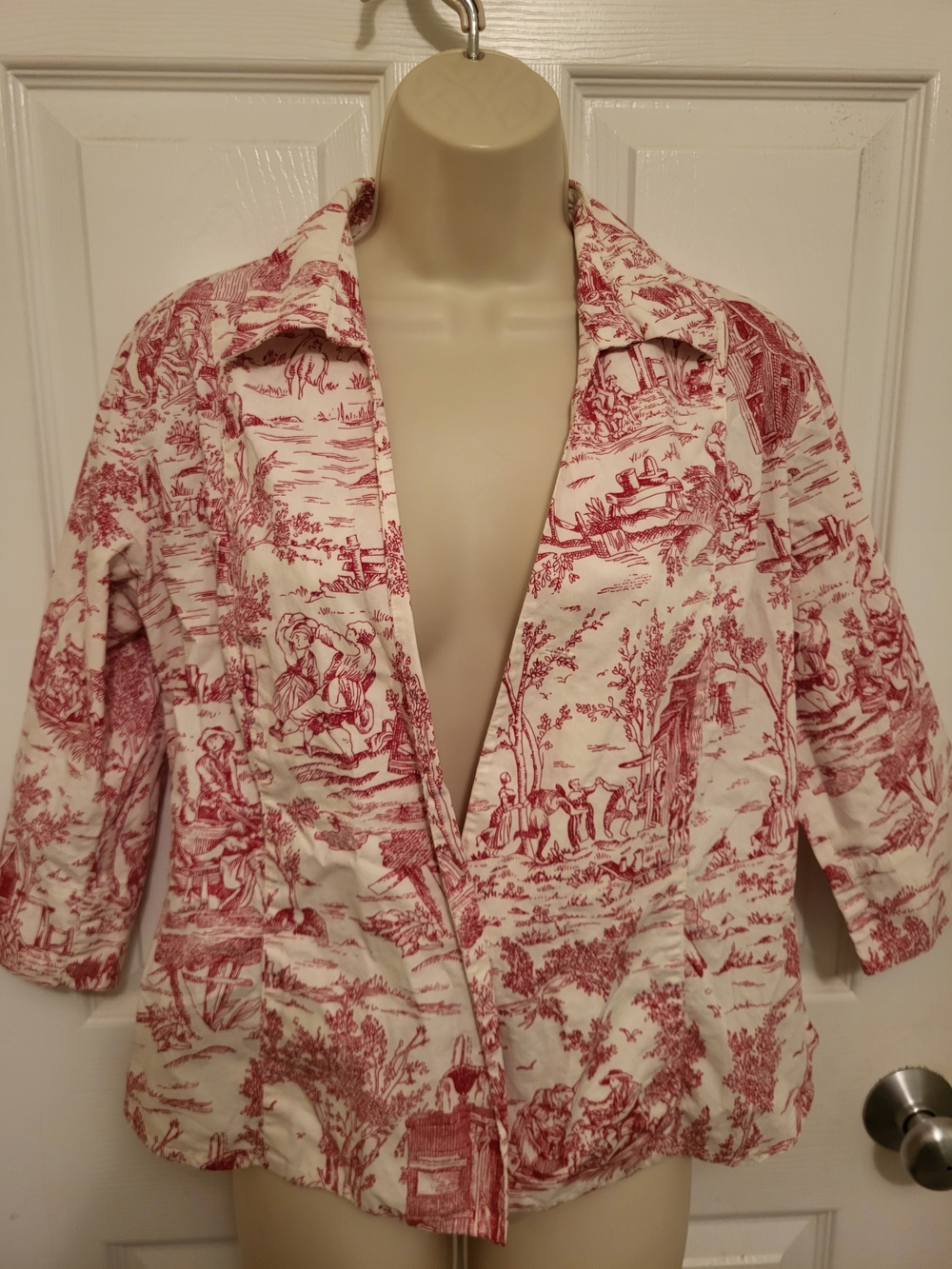 White Stag red and white Toile Printed Button-Up Blouse